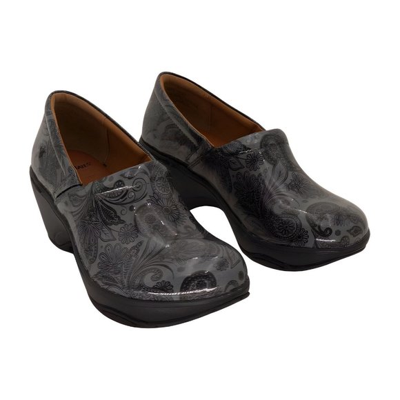 Nurse Mates by Sofft Black & Gray Bryar Patent Leather Clog Womens Size 7.5 M - Picture 1 of 5